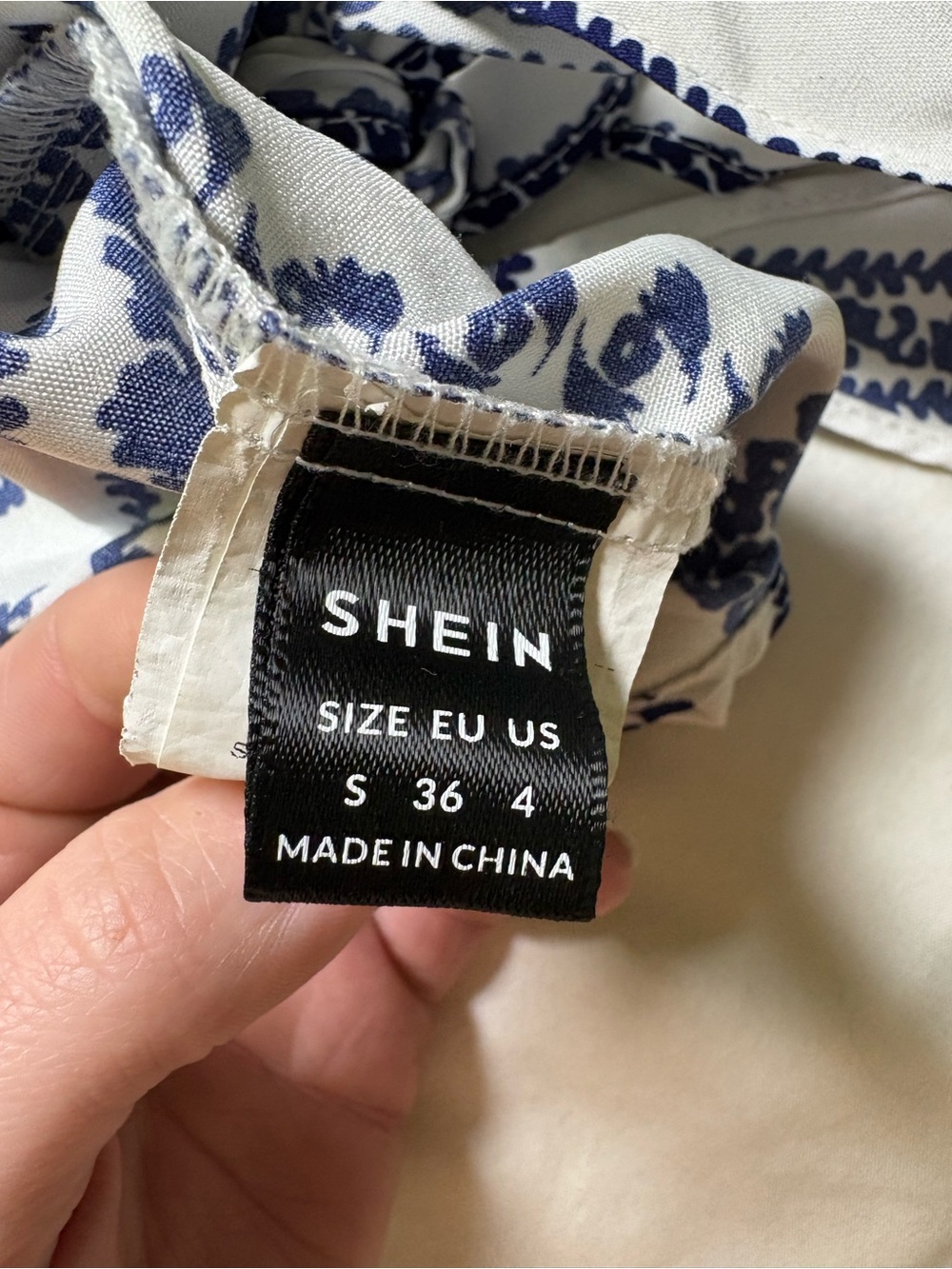 SHEIN White Top with Blue Floral Print